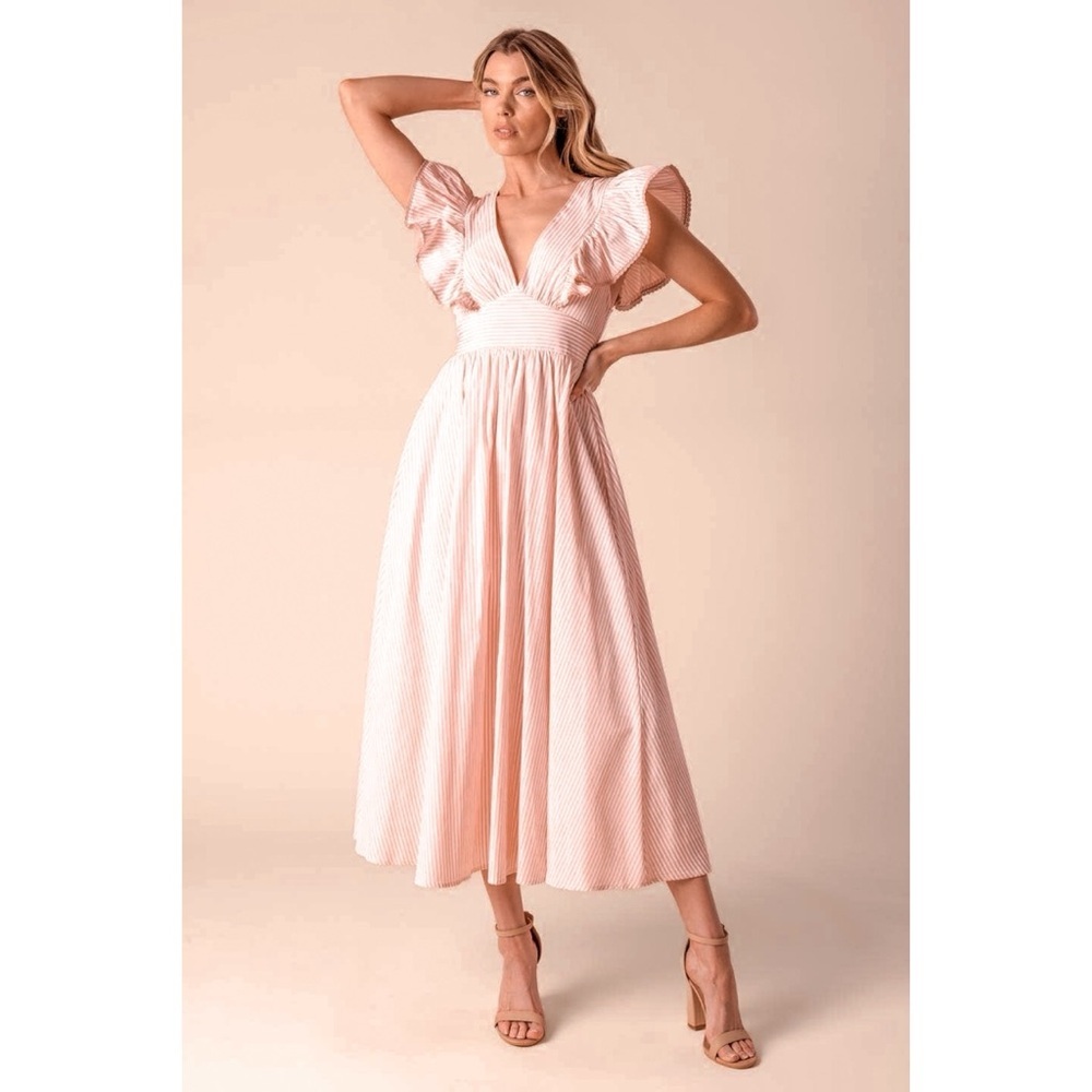 Elegant Champagne Pink Ruffle Sleeve Dress